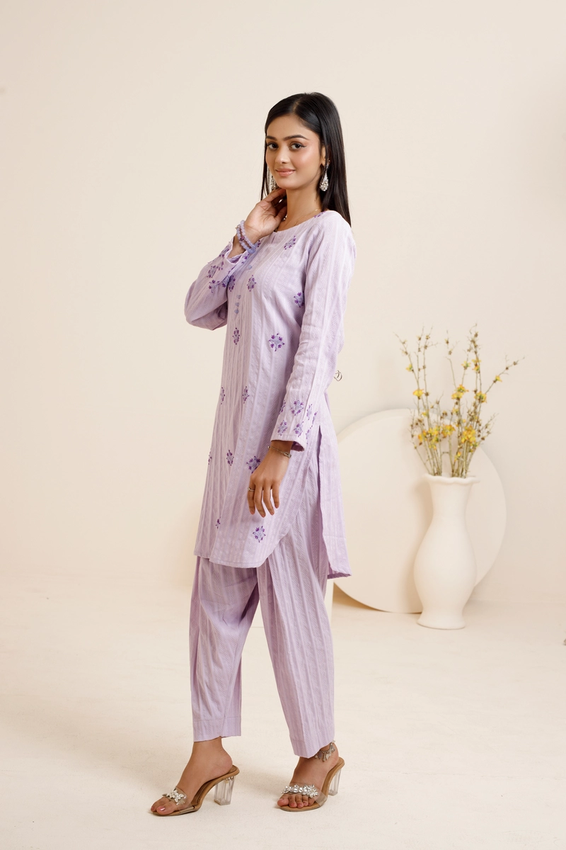 Lilac Hand-Embroidered Lawn Stitched 2-Piece