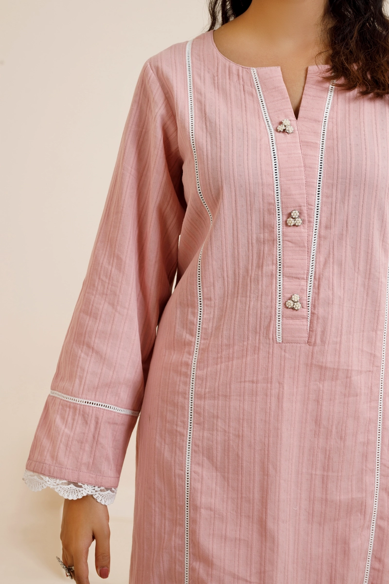 Tea Pink- Self Lawn Stitched One Piece