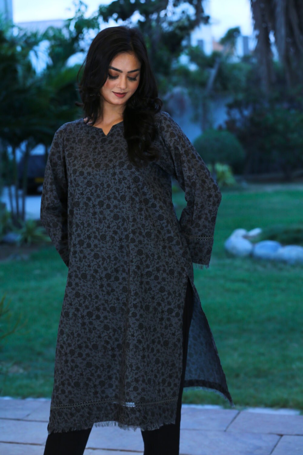 Grey Dusk – Black & Grey Casual Lawn Kurti - Image 3