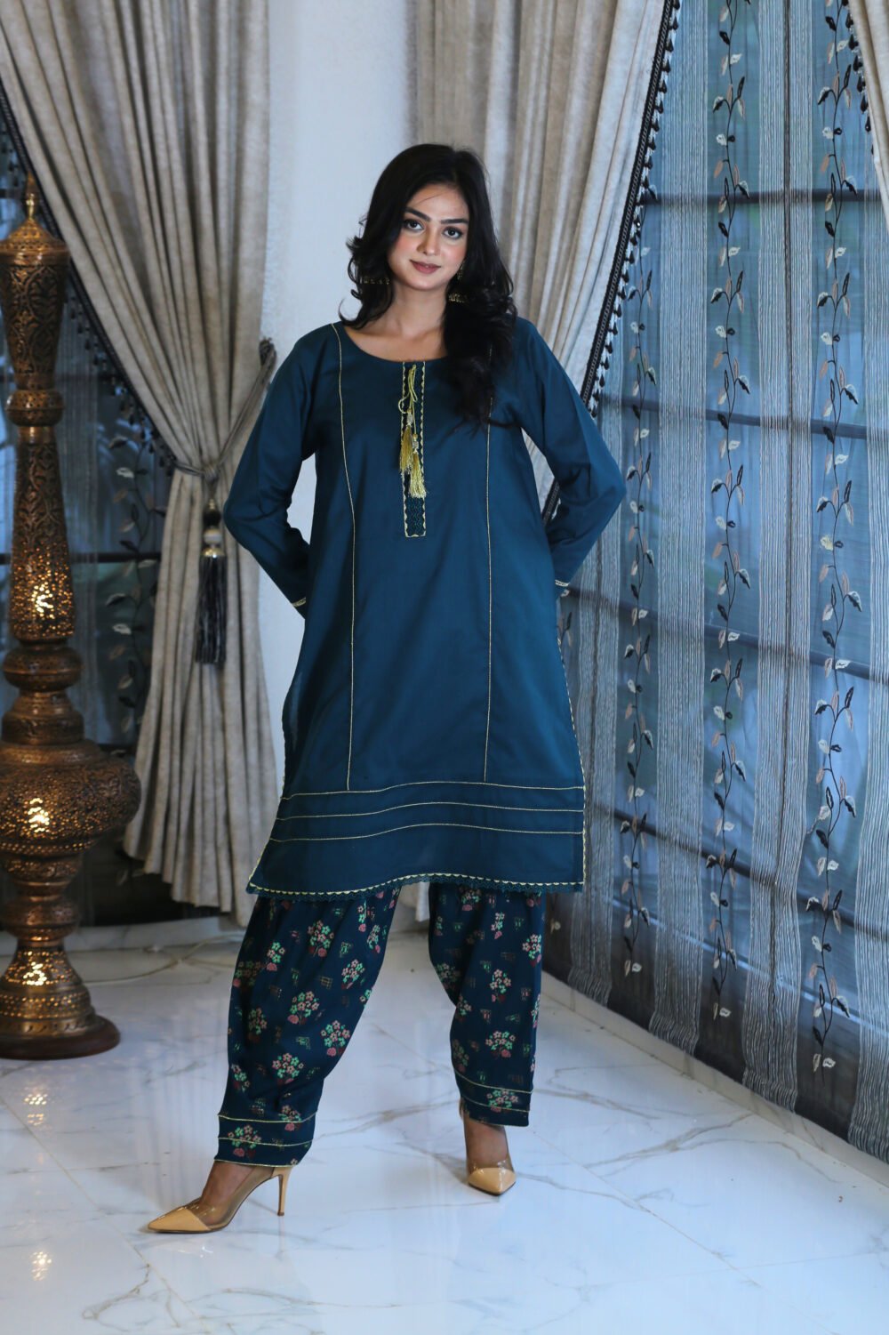 Blue Blossom – 3-Piece Eid Lawn Suit with Block Print - Image 3