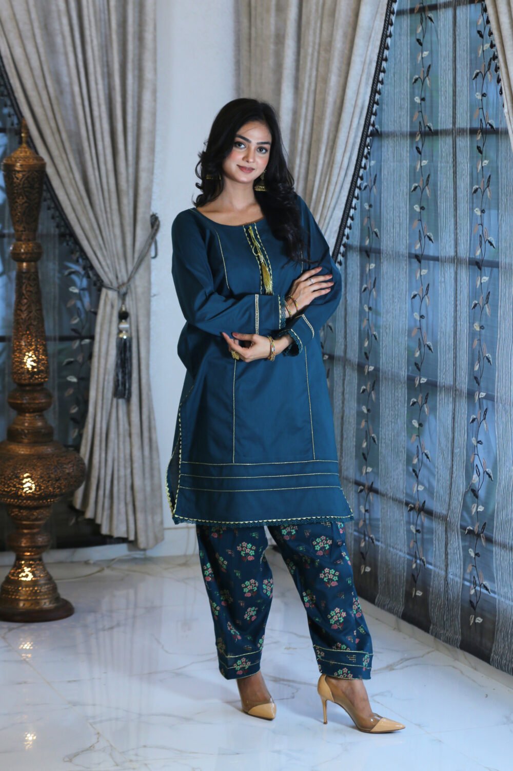 Blue Blossom – 3-Piece Eid Lawn Suit with Block Print - Image 6