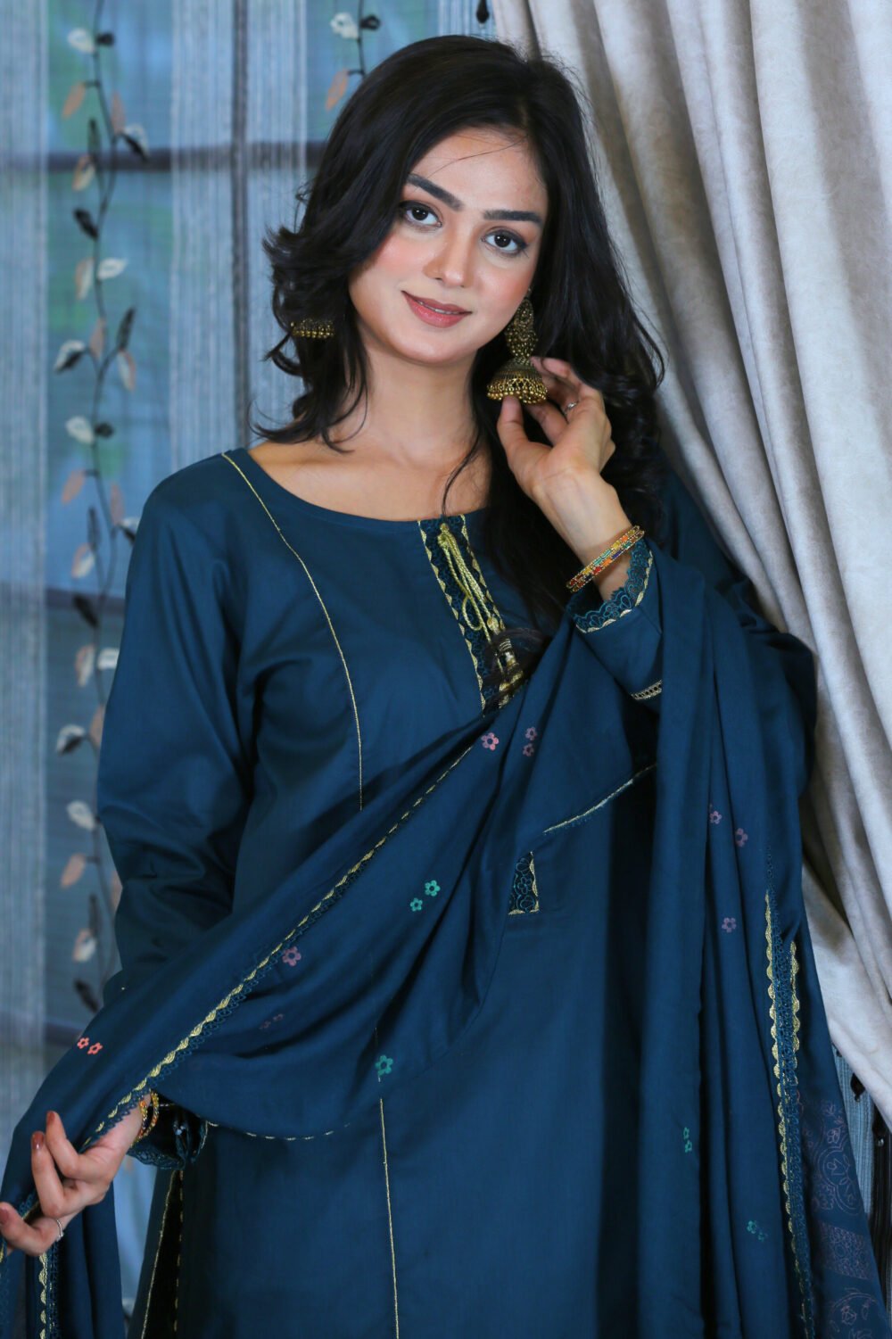 Blue Blossom – 3-Piece Eid Lawn Suit with Block Print - Image 4