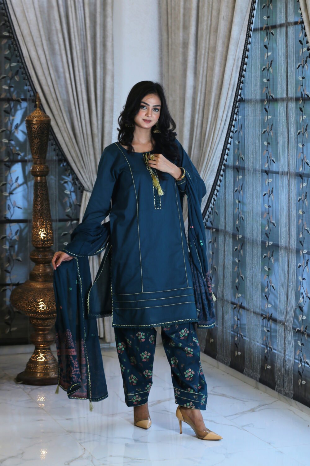 Blue Blossom – 3-Piece Eid Lawn Suit with Block Print - Image 7