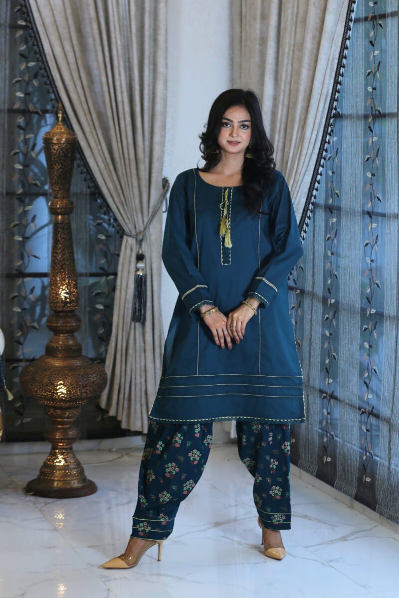 Blue Blossom – 3-Piece Eid Lawn Suit with Block Print