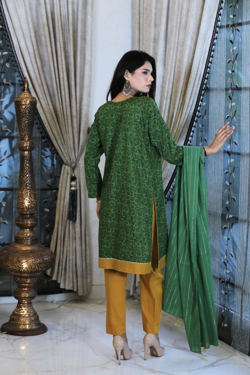 Classic Angrakha – 3-Piece Green & Mustard Angrakha Style Suit
