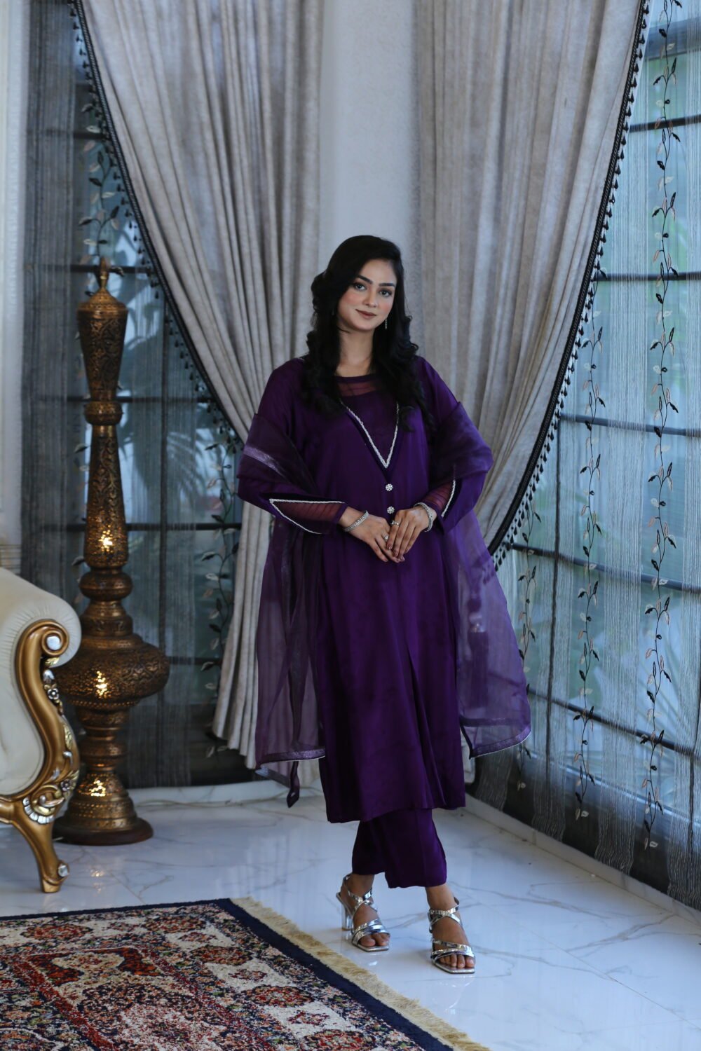 Purple Silk – 3-Piece Formal Silk Suit for Eid