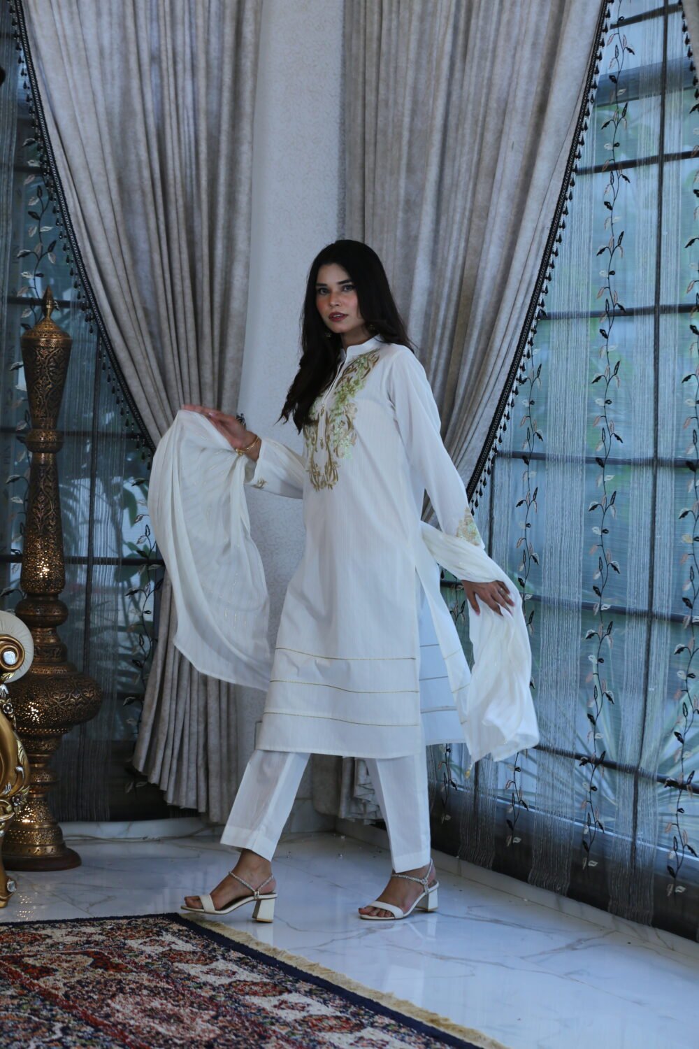 White Charm – 3-Piece Embroidered Doria Lawn Suit - Image 6