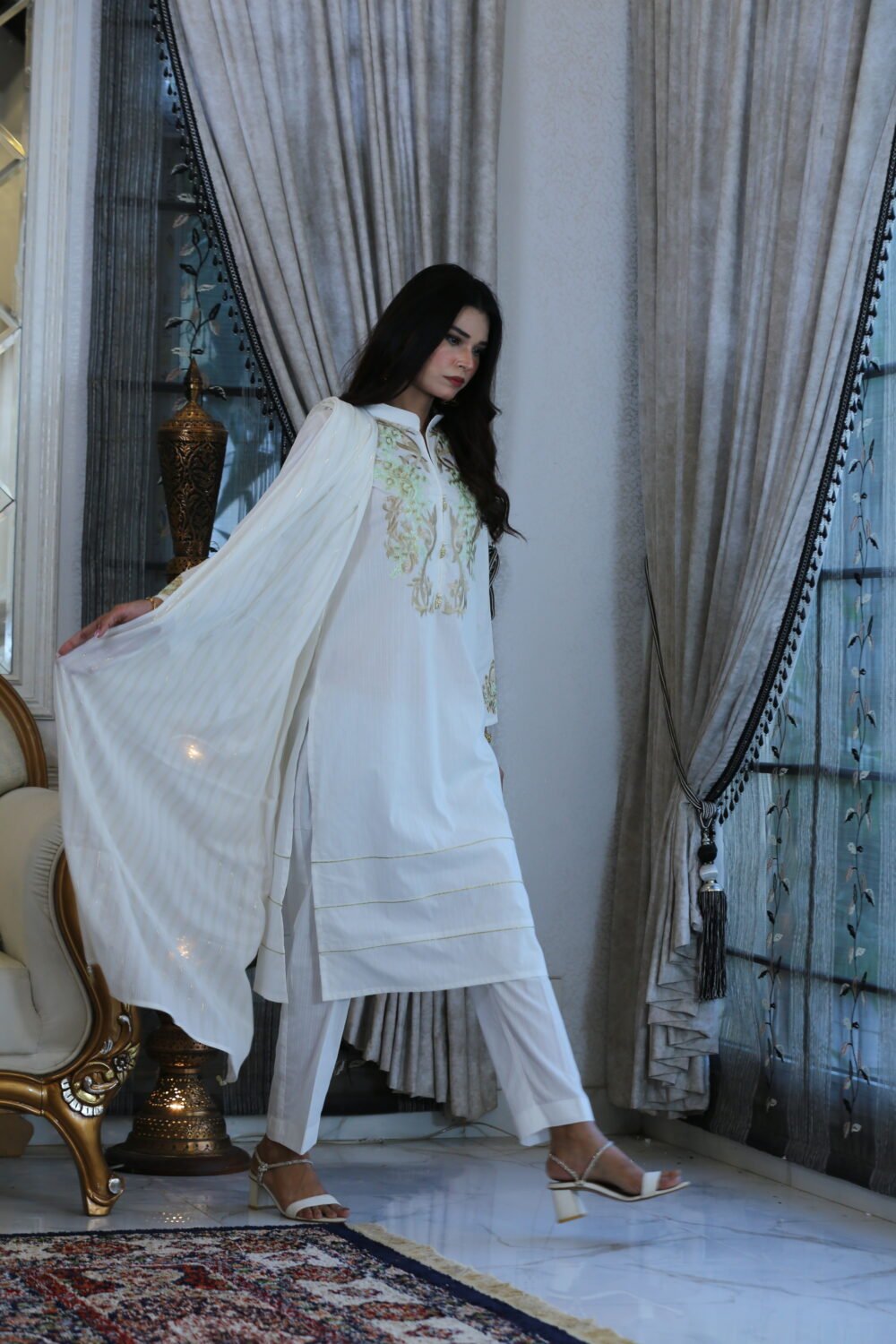White Charm – 3-Piece Embroidered Doria Lawn Suit - Image 7