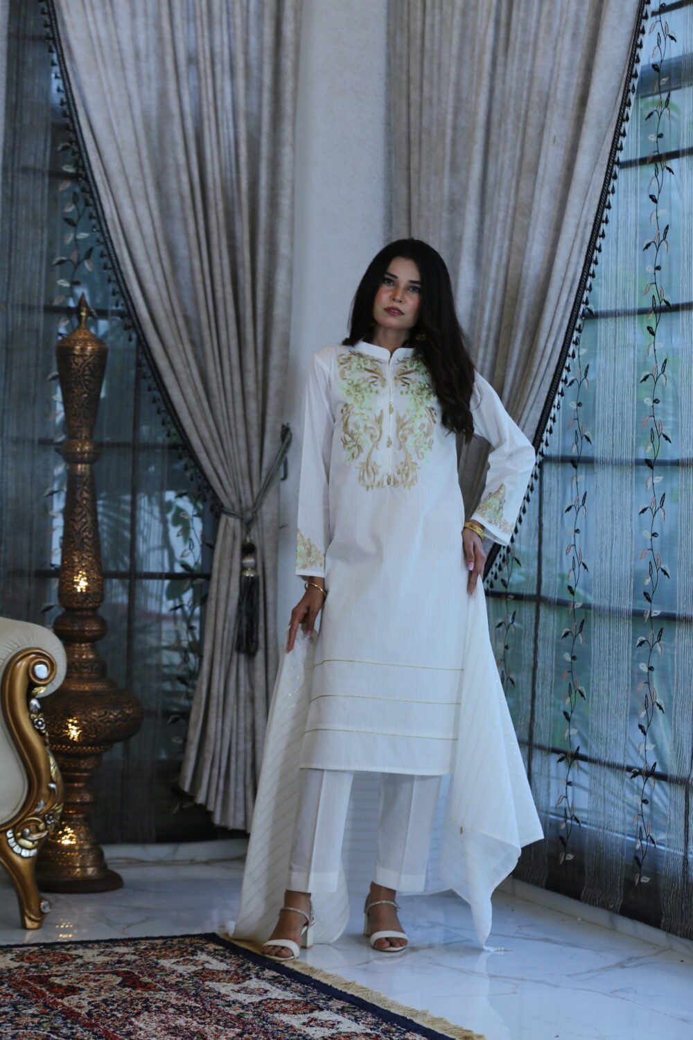 White Charm – 3-Piece Embroidered Doria Lawn Suit - Image 8