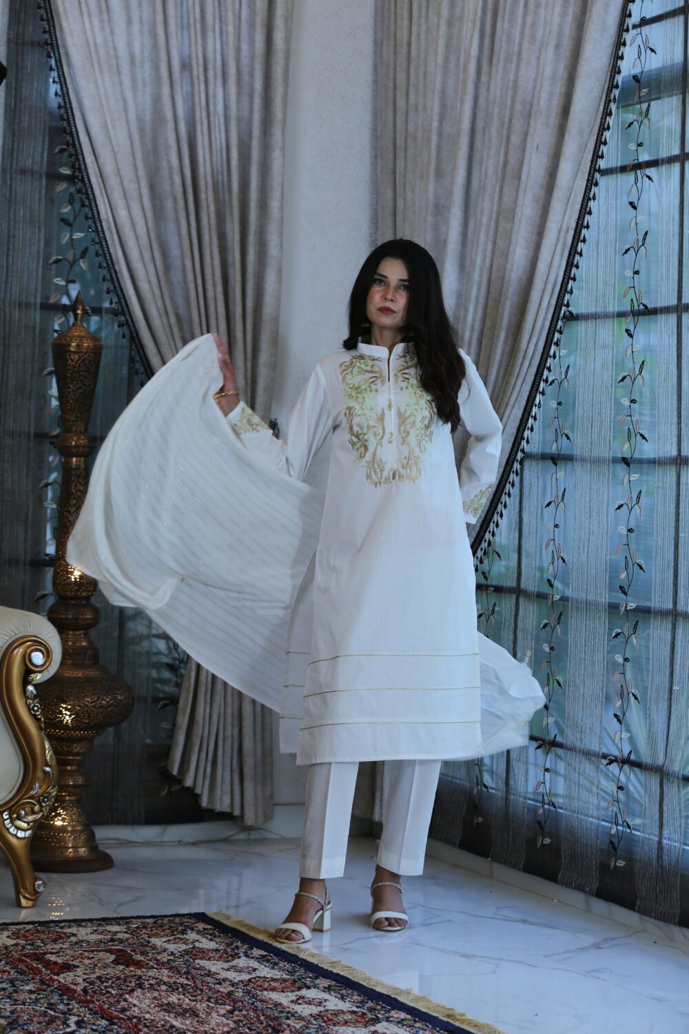 White Charm – 3-Piece Embroidered Doria Lawn Suit - Image 3