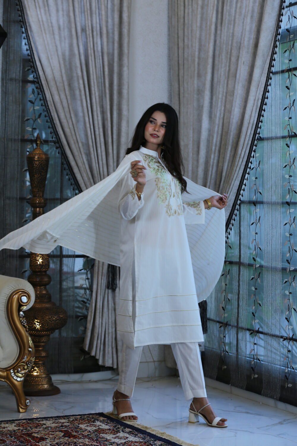 White Charm – 3-Piece Embroidered Doria Lawn Suit - Image 4