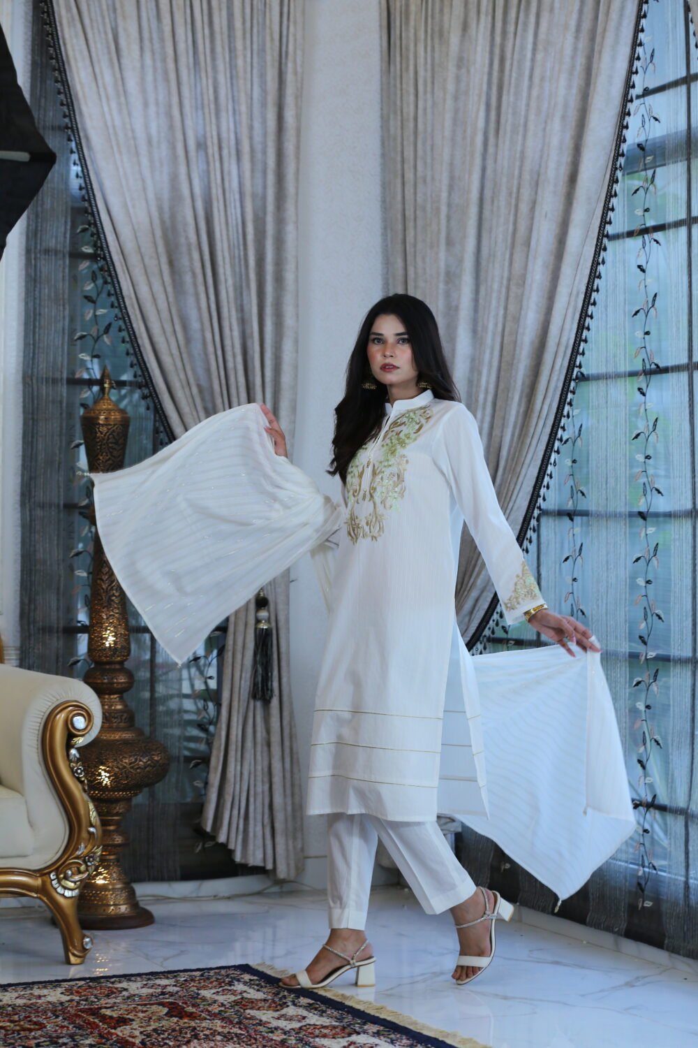 White Charm – 3-Piece Embroidered Doria Lawn Suit - Image 9