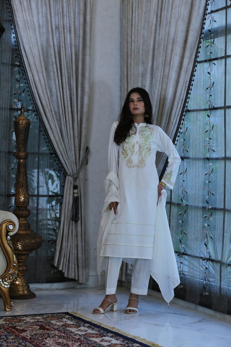 White Charm – 3-Piece Embroidered Doria Lawn Suit