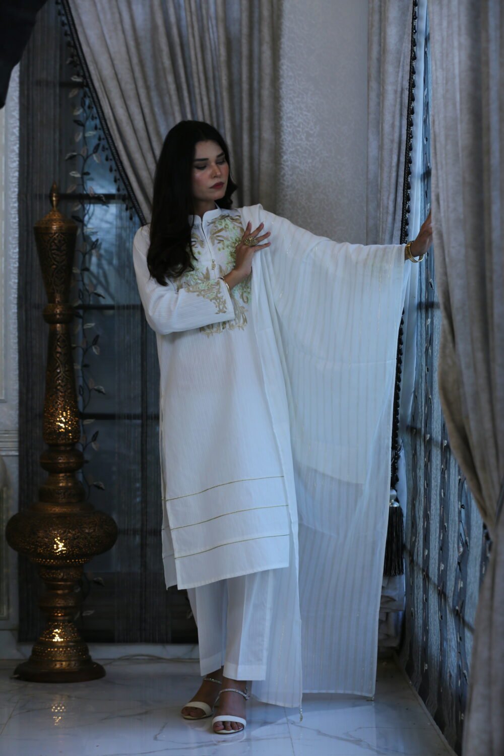 White Charm – 3-Piece Embroidered Doria Lawn Suit - Image 5