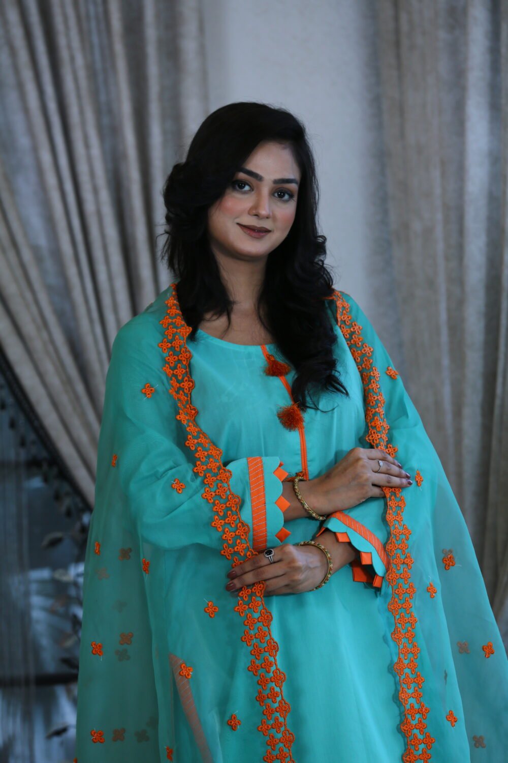 Turquoise Grace – 3-Piece Lawn Suit with Organza Dupatta (Eid Collection) - Image 4