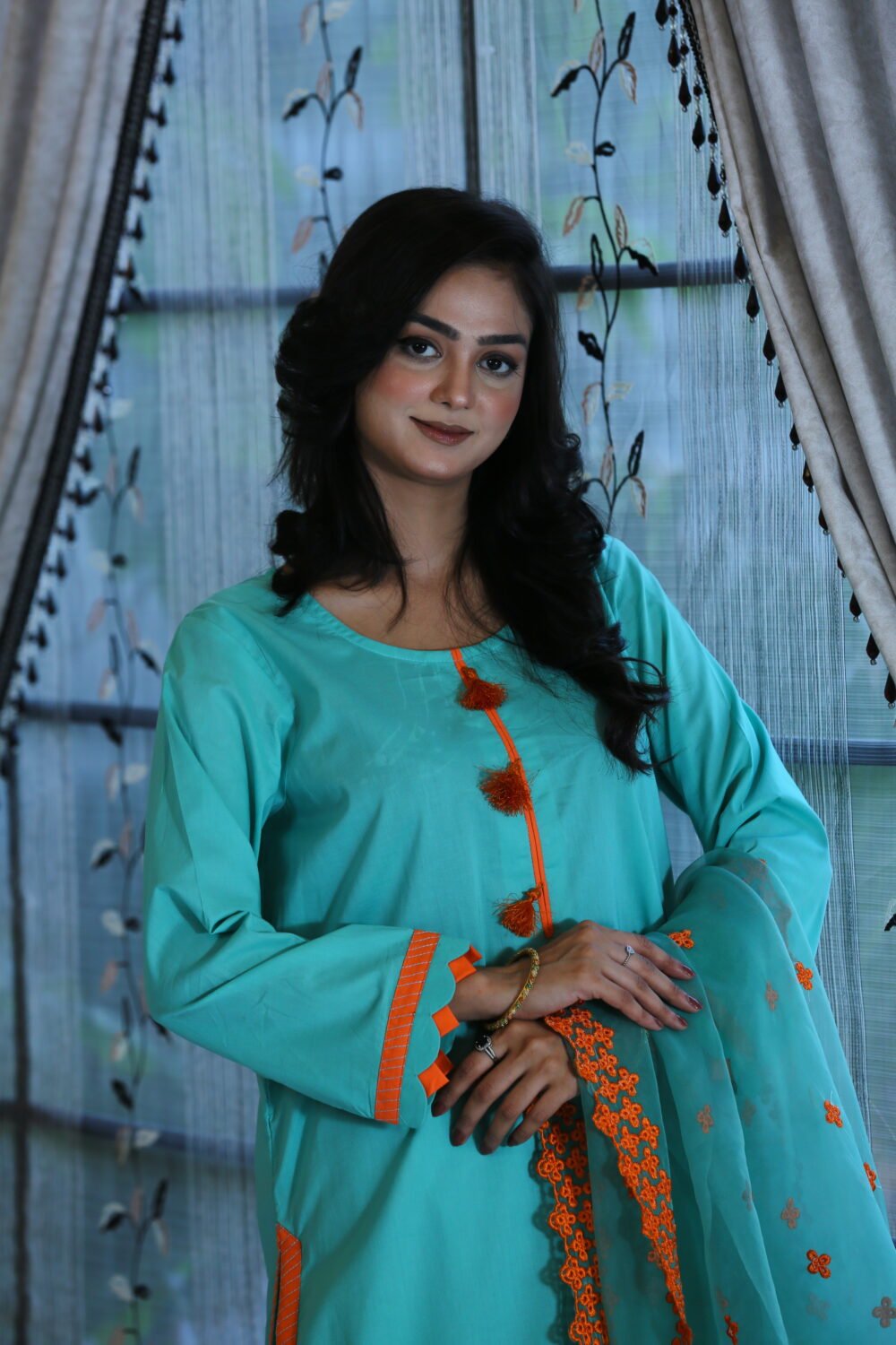 Turquoise Grace – 3-Piece Lawn Suit with Organza Dupatta (Eid Collection) - Image 6