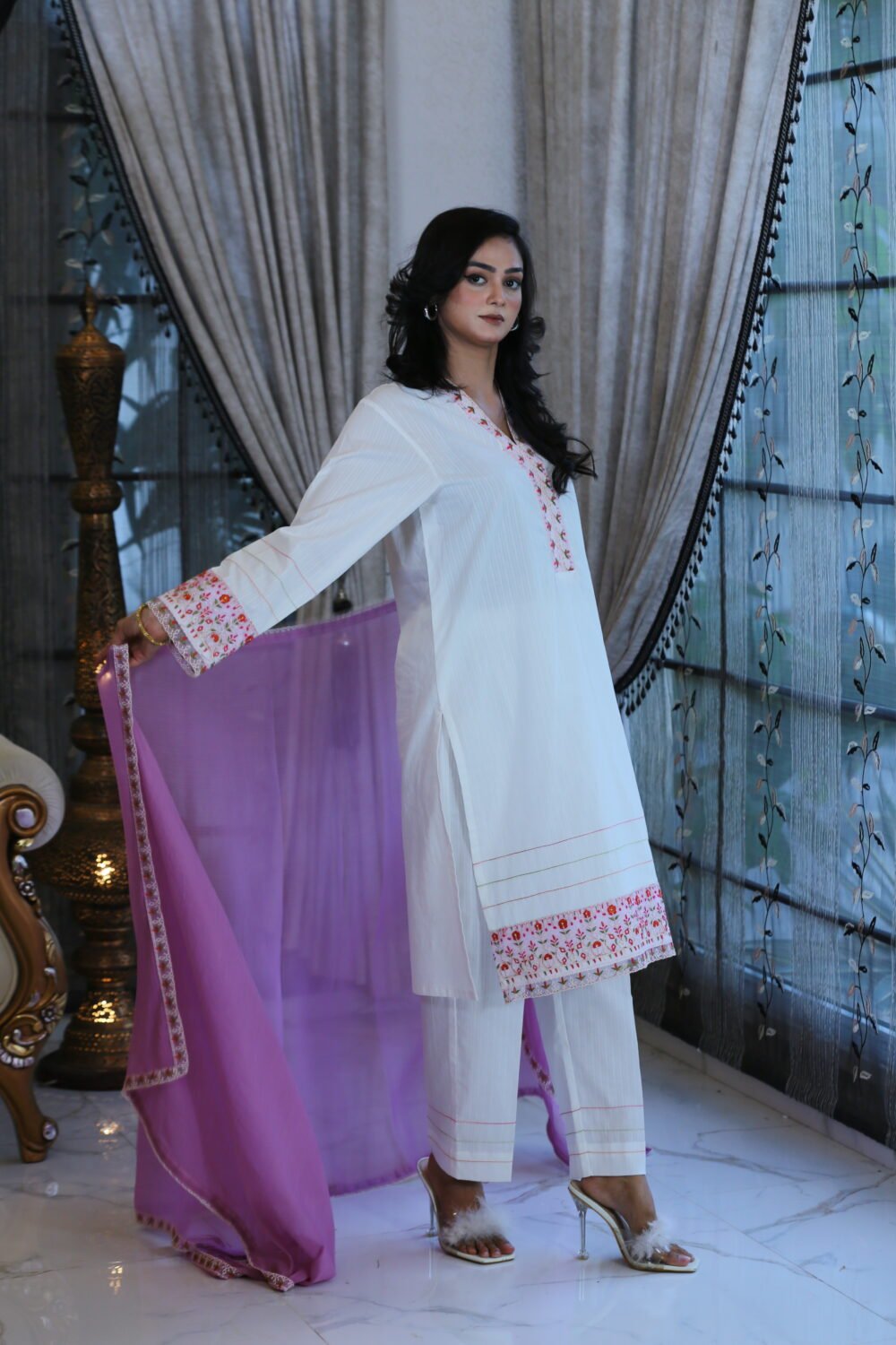 Blush White – 3-Piece Embroidered Lawn Suit (Eid Collection) - Image 2