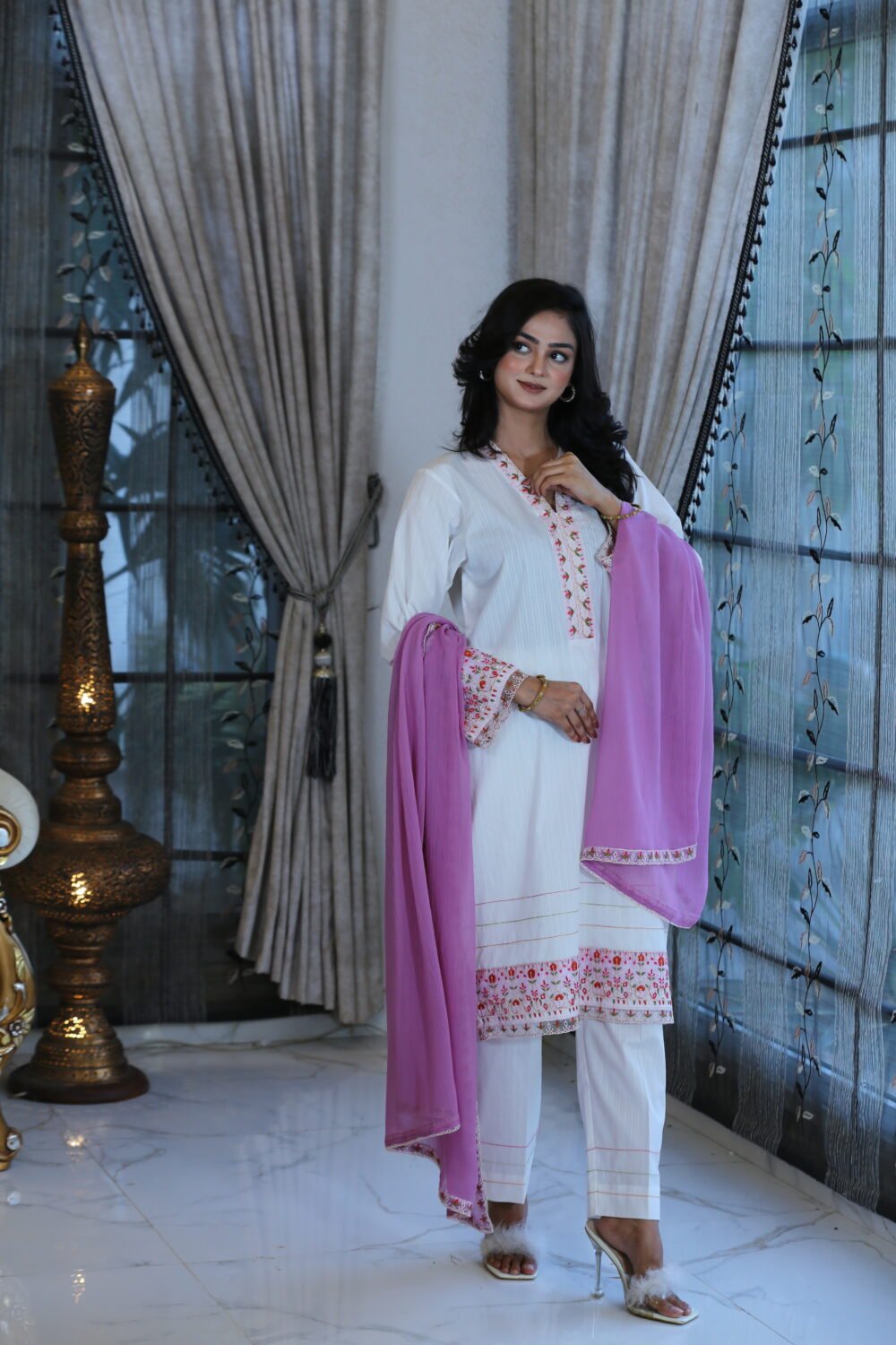 Blush White – 3-Piece Embroidered Lawn Suit (Eid Collection)