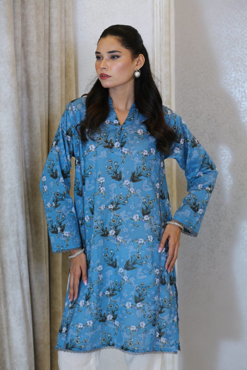 Bluebelle Bloom – Floral Lawn Blue Kurti