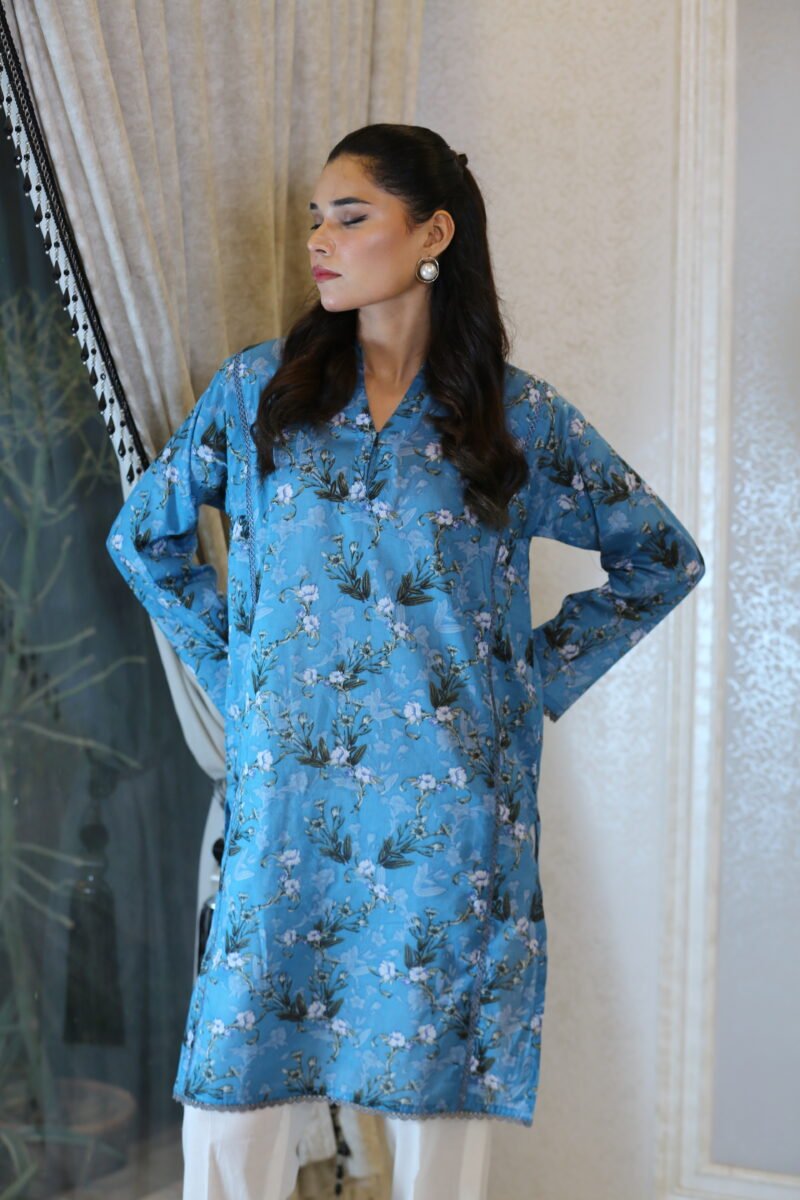 Bluebelle Bloom – Floral Lawn Blue Kurti