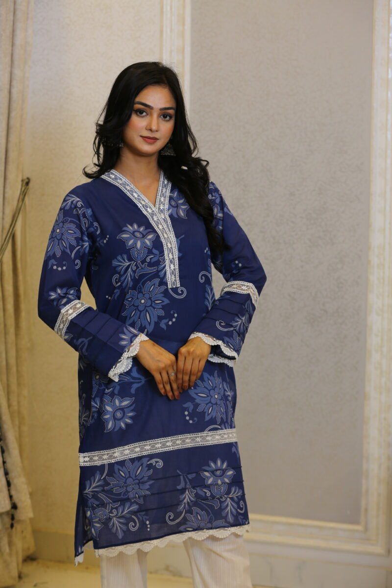 Midnight Mirage – Dark Blue Lawn Kurti