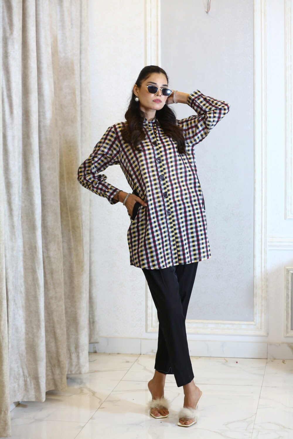 Black Check – Lawn Pocket Shirt in Black Check - Image 3