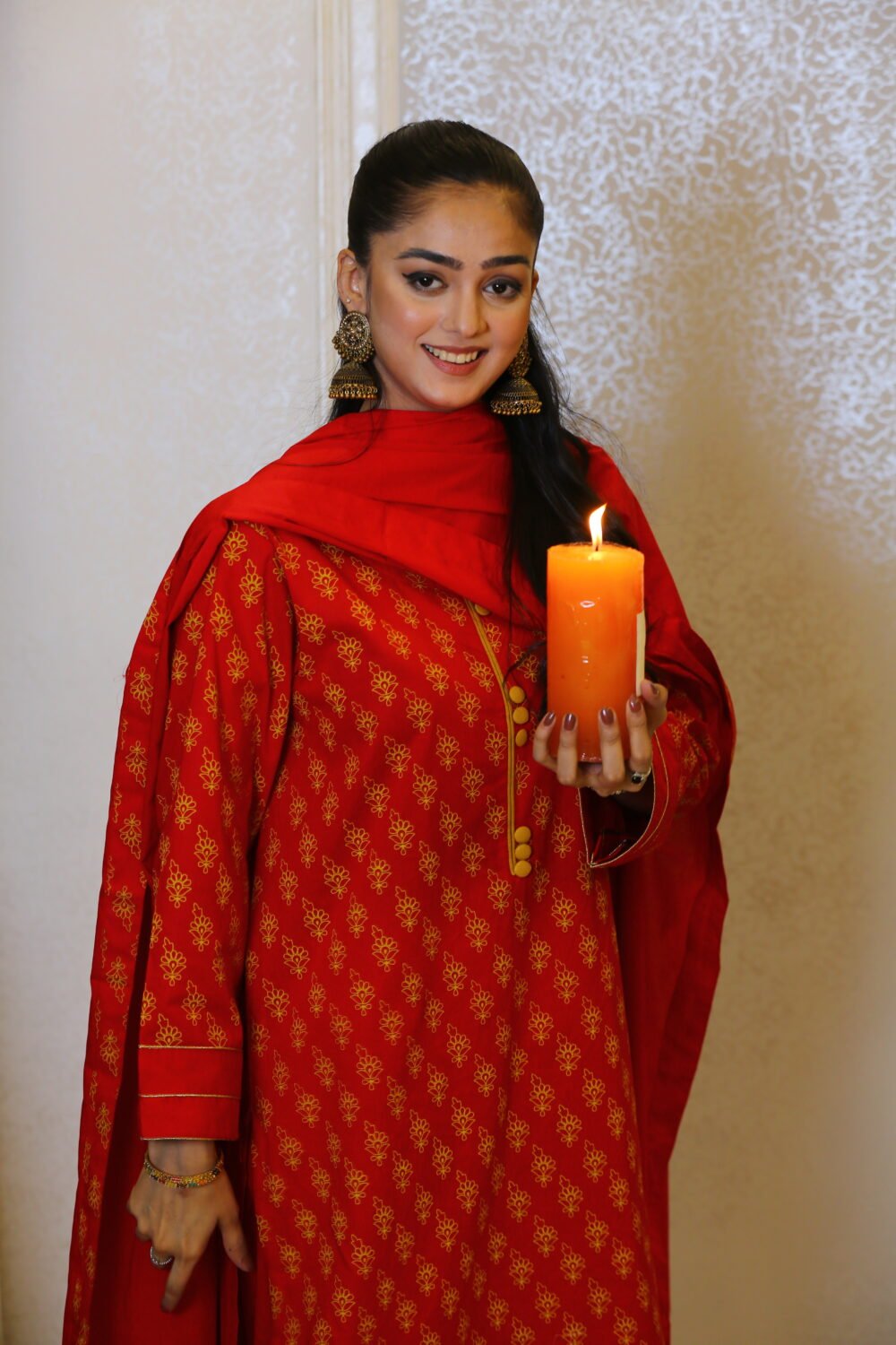 Festive Red – 3-Piece Formal Set with Lawn Shirt, Dupatta & Yarn-Dyed Trouser - Image 5