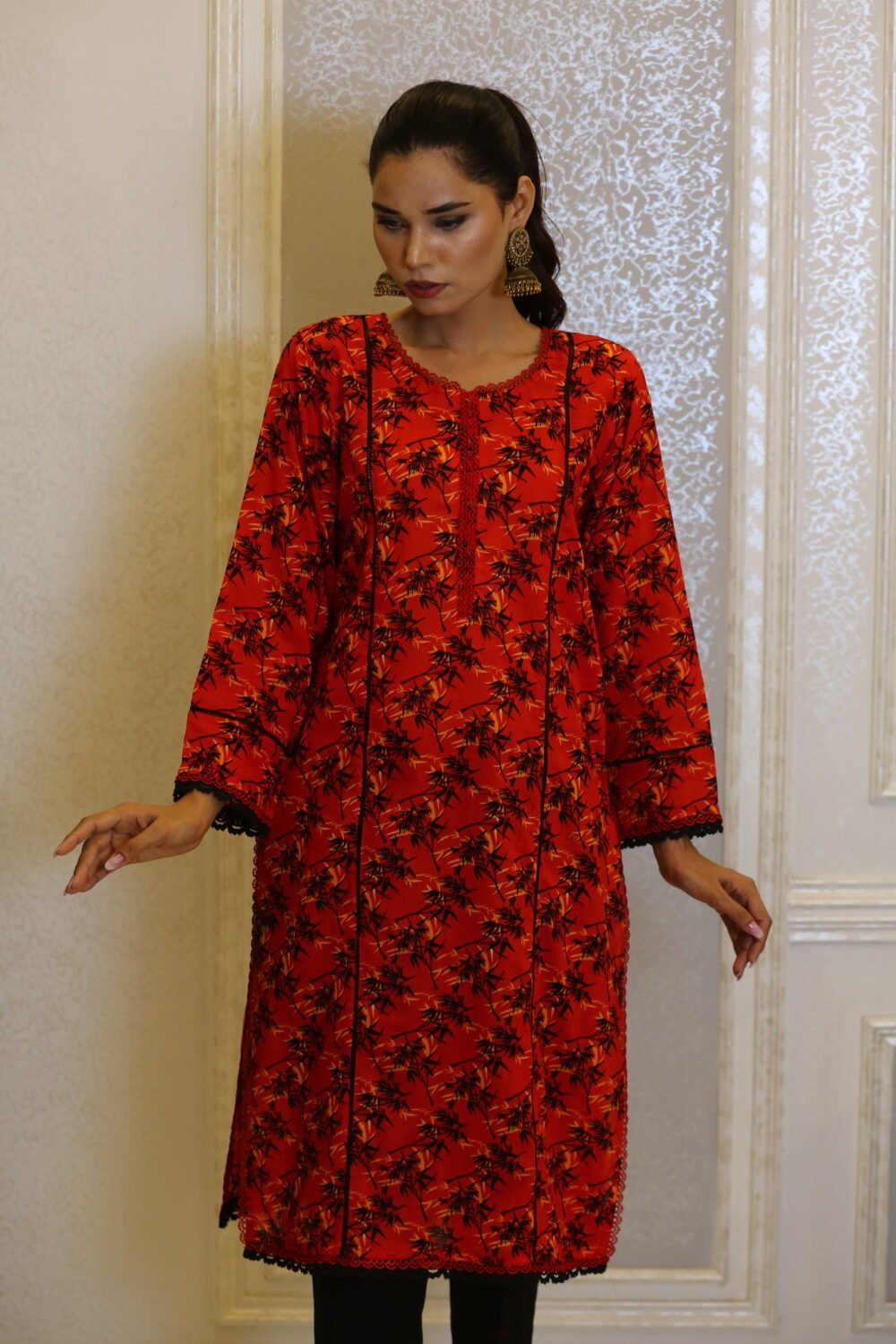 Red Glow – Red Lawn Kurti for Everyday Wear - Image 4