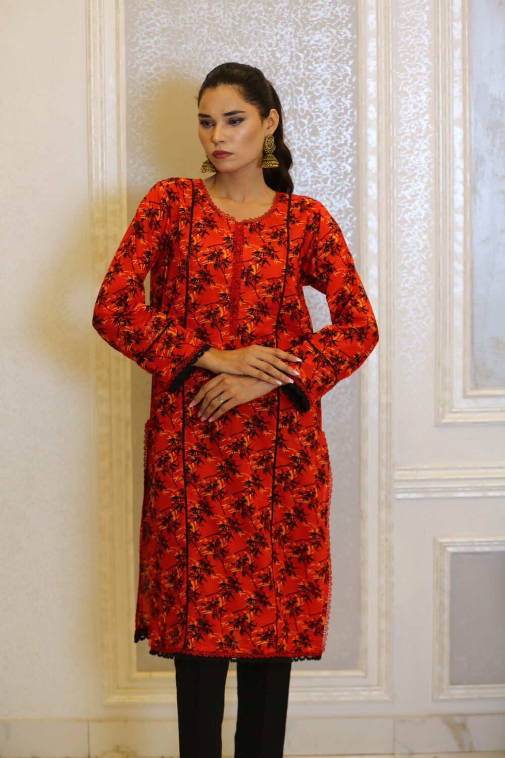Red Glow – Red Lawn Kurti for Everyday Wear - Image 2