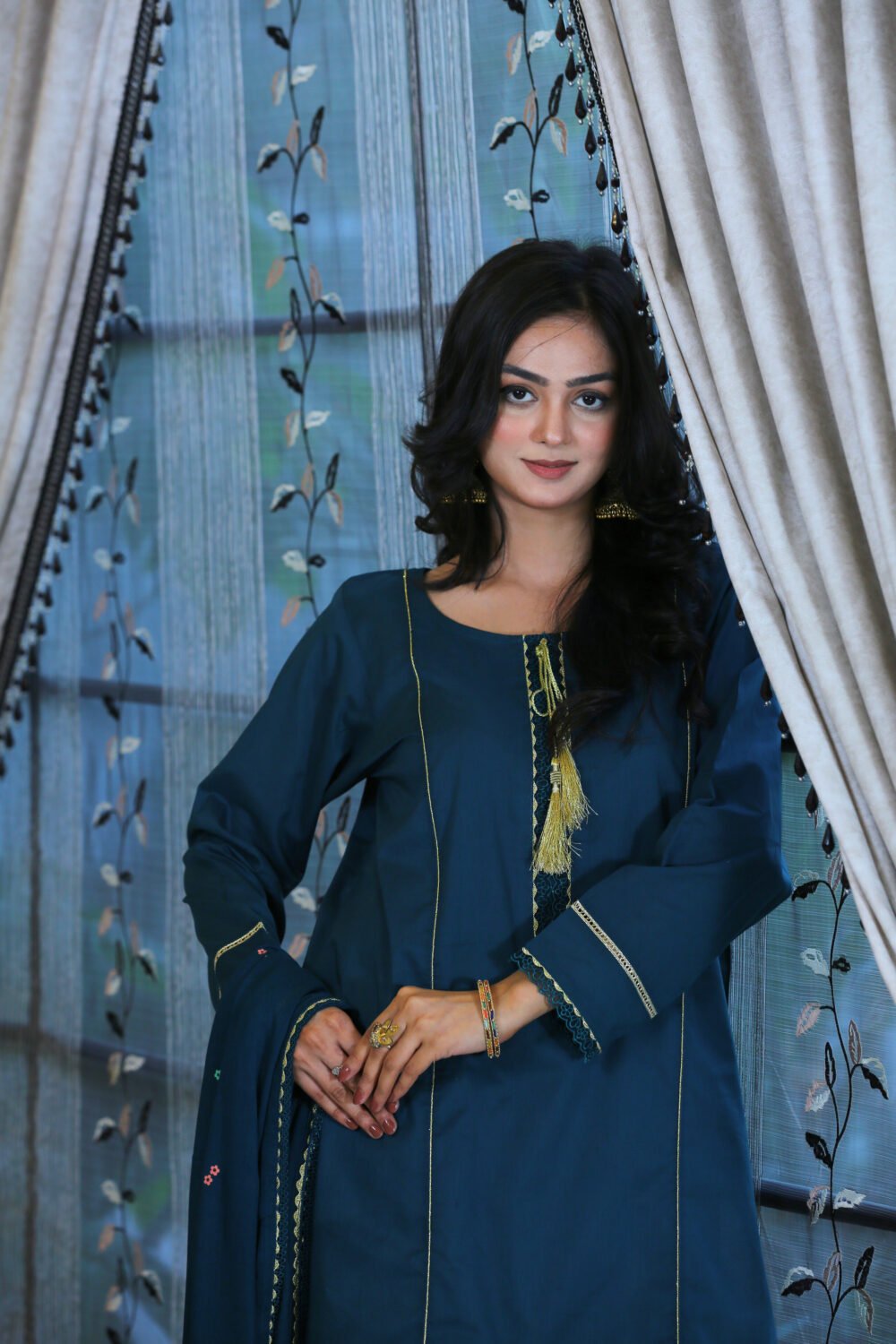 Blue Blossom – 3-Piece Eid Lawn Suit with Block Print - Image 8