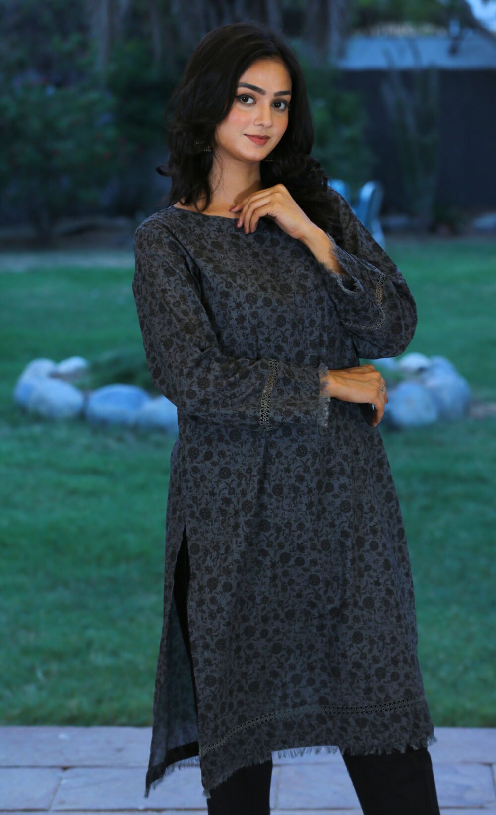 Grey Dusk – Black & Grey Casual Lawn Kurti - Image 2