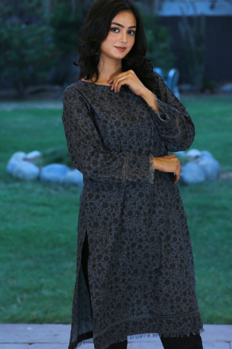 Grey Dusk – Black & Grey Casual Lawn Kurti