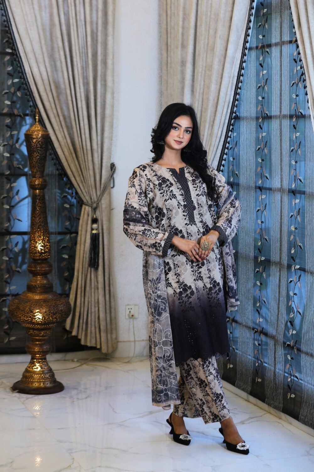 Soft Shade – 3-Piece Gradient Lawn Suit with Laser Cut Detail - Image 7